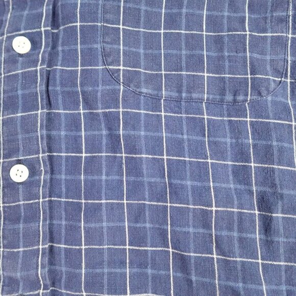 Brooks Brothers Shirt Large Blue Plaid Linen Button Down Vintage - Picture 2 of 9